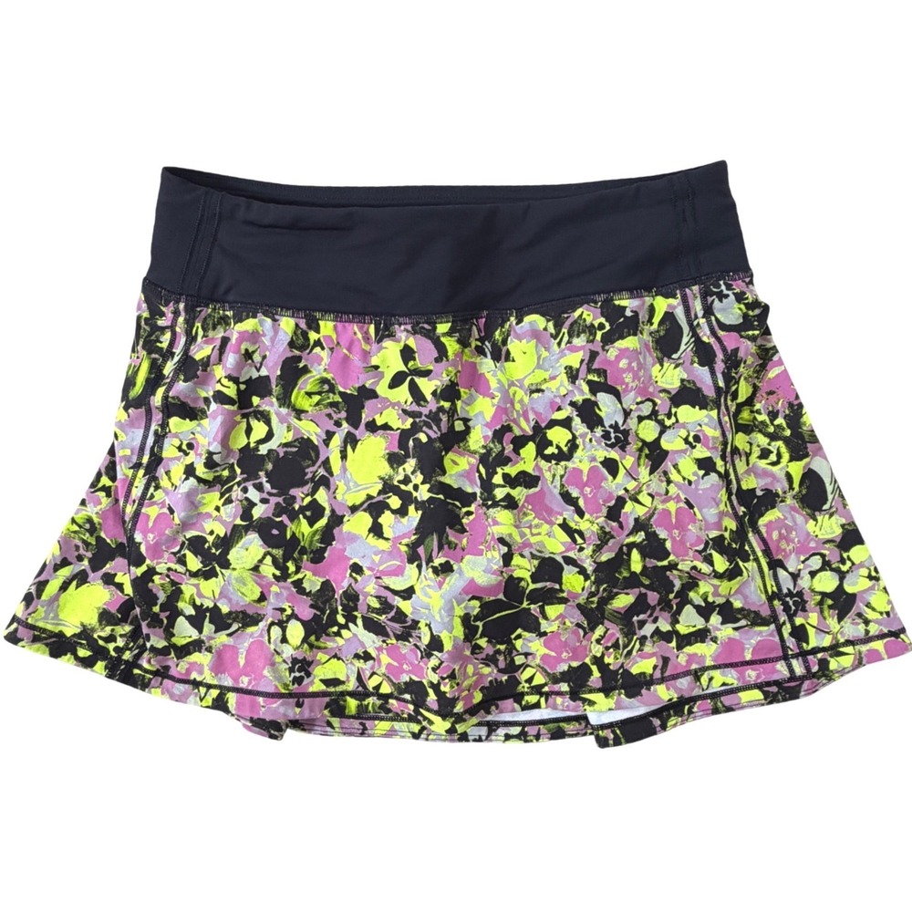 Lululemon Pace Rival Skirt Womens 4 Neon Camo Floral Activewear Skort Tennis Gym